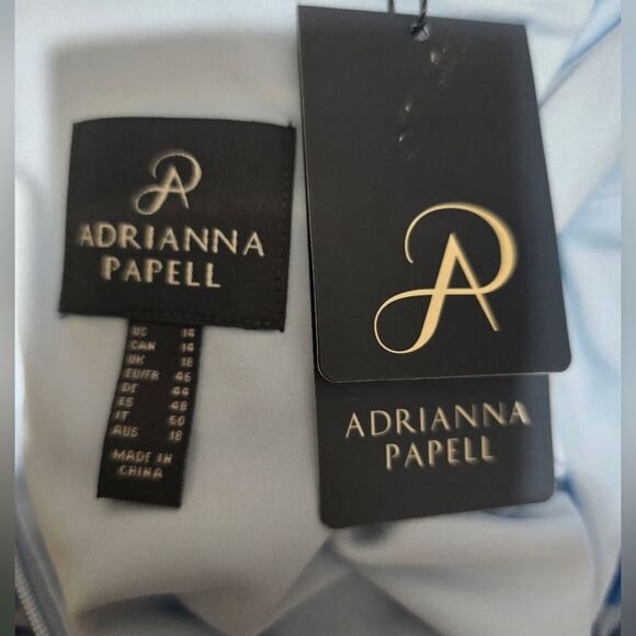 Adrianna Papell Abstract Floral Chiffon Gown NWT Size 14 Blue And White - Picture 5 of 5